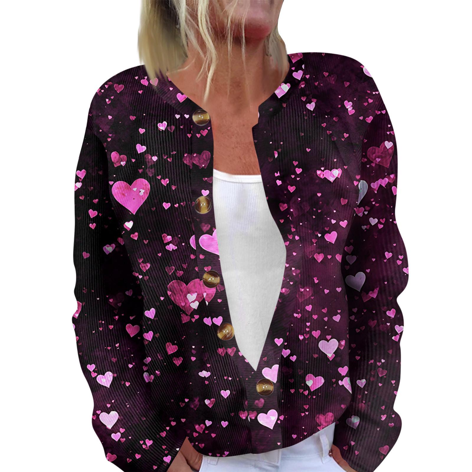 Ladies Fashionable Long Sleeved Valentine s Day Printed Jacket Cardigan L
