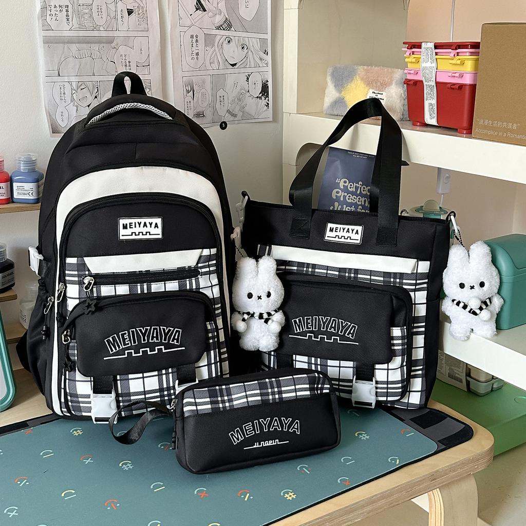 Schoolbag Junior High School Student Schoolbag Female Plaid Versatile High-value College Student Large-capacity High School Student Backpack Primary 