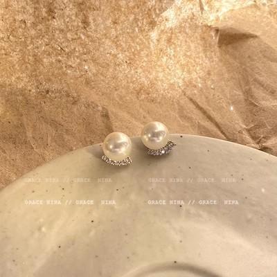 

Japan and South Korea simple high-end zircon pearl stud earrings new popular temperament gentle wind earrings ear jewelry women