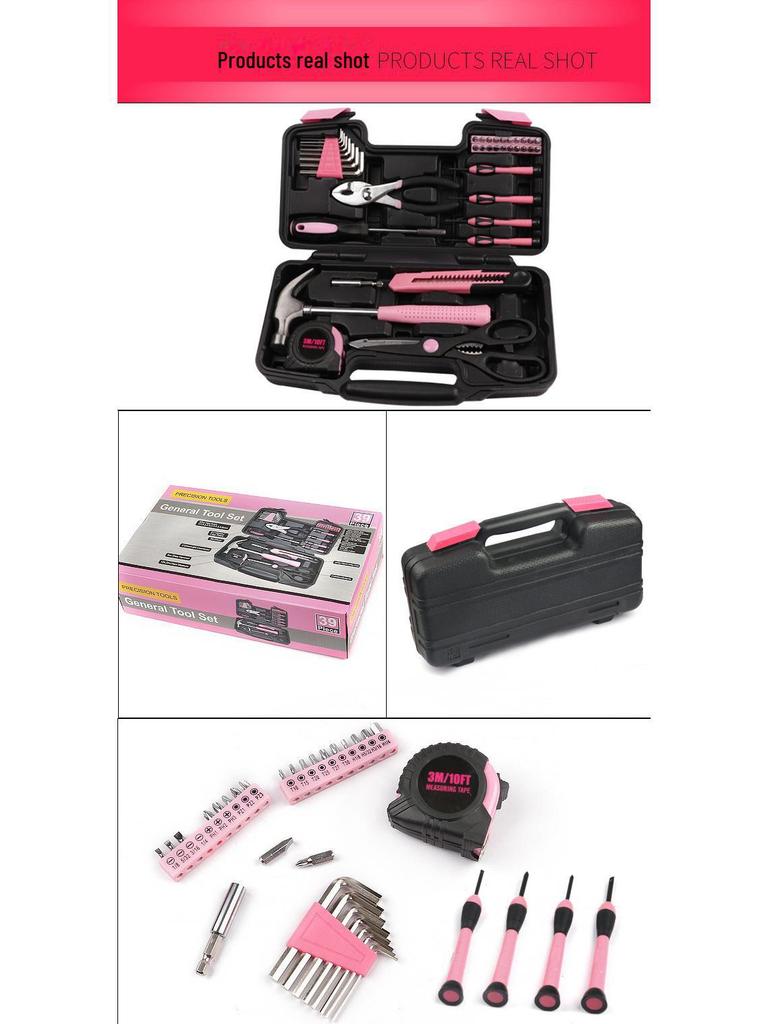 39-Piece Pink Ladies Tool Set with Full Set of Carbon Steel Tools In Colorful Blow Molded Box