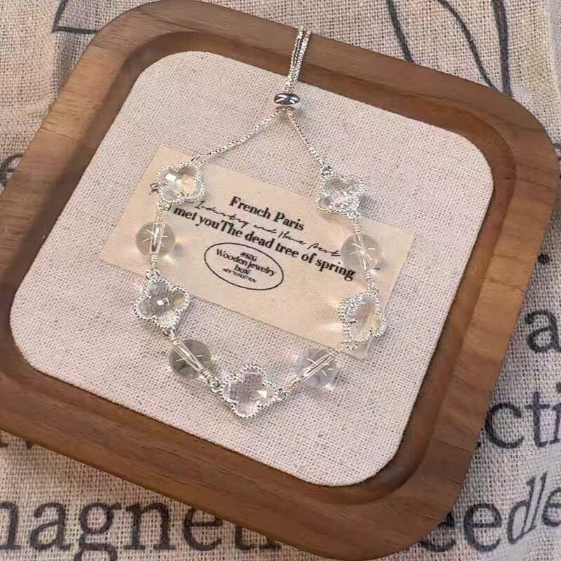 Natural Amethyst Citrine Clear Quartz Rose Four Leaf Clover Charm Bracelet Women 2025 Floral Style