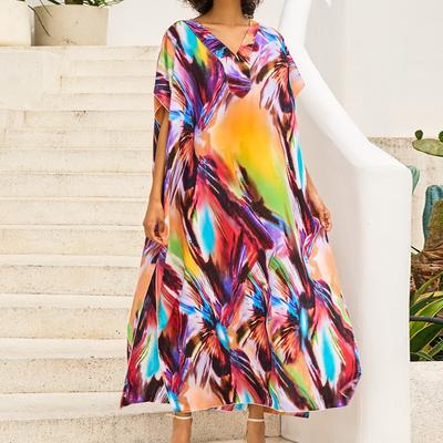 Women's Fashion Summer Spring Colour Block Print 1/2 Sleeves V-Neck Loose Waistline Casual Dresses