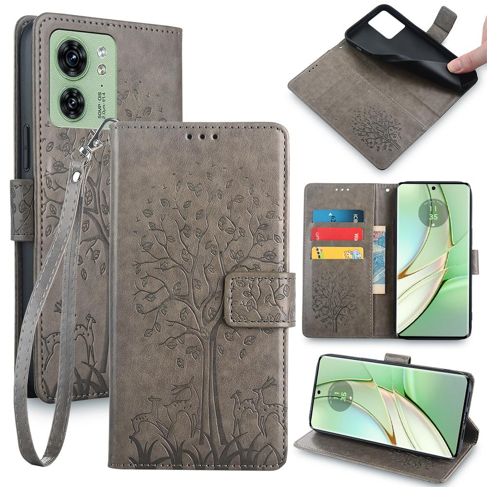 

For Motorola Edge 40 5G Wallet Case Drop-proof Imprinted Deer Tree Pattern Phone Guard Cover A