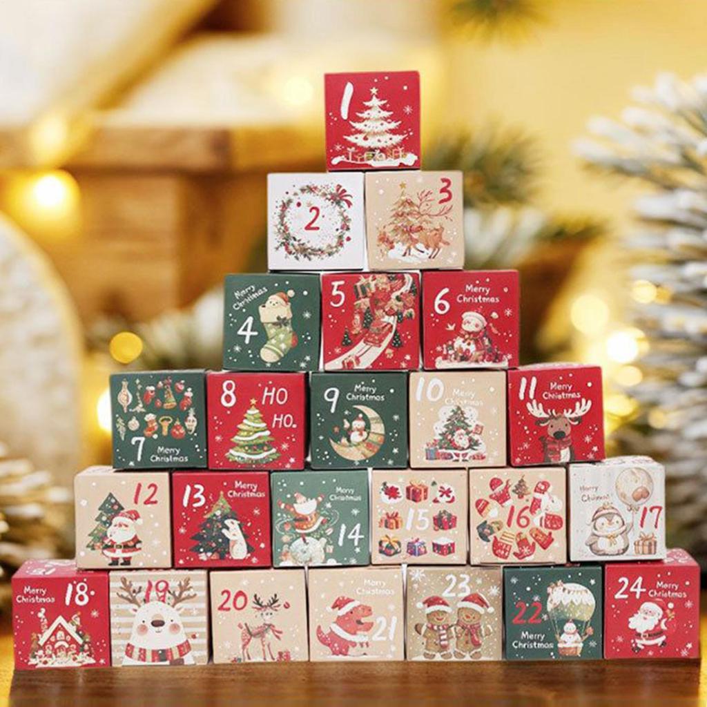 Leere Countdown-Boxen 24-Tage Weihnachts-Countdown-Box Befüllbarer Kartonbehälter Festliche Dekoration für Winterferien Jugendliche