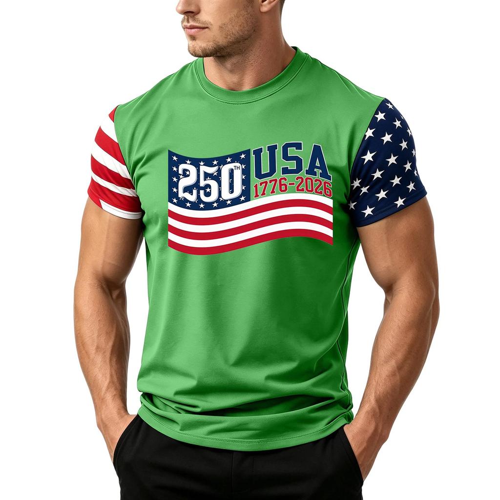 Men's Independence Day Flag Print Short Sleeve T-Shirt, Loose Casual Daily Summer Tops
