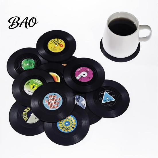 Non-slip Solid Wood Cup Mats Retro Elk/Vinyl Record Coasters, Decorative Wooden Mats, Insulated Table Natural Decor for Home Office Mat, Non