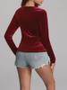 Gold Velvet Long-Sleeve Irregular V-Neck Top - Sexy Retro Waist Design for Women
