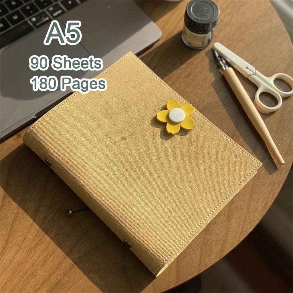 A5 travel diary, girls' leather notebook, student notebook, memo, 90 sheets, 180 pages, replaceable inner pages