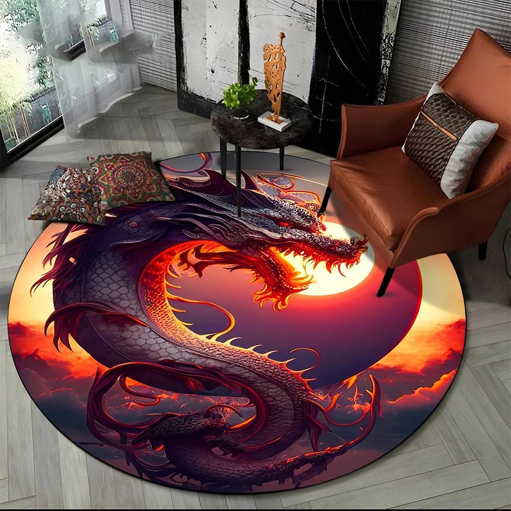 New Loong Chinese Style Dreamy Dragon Cartoon Round Carpet Rug for Bedroom Living Room Sofa Decoration Pet Decor Floor Mat