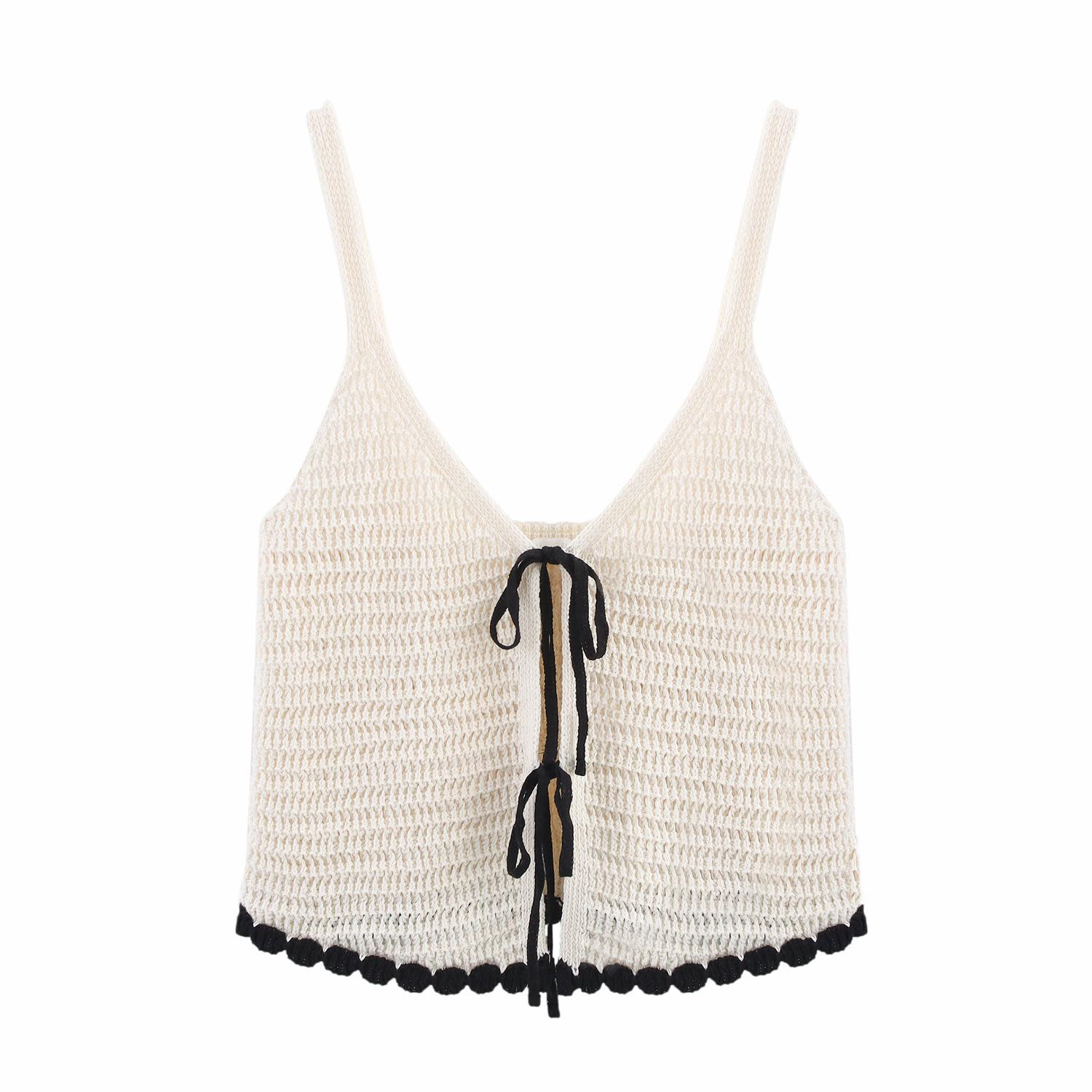 

Летняя мода 2025 года, женский комплект из двух частей: кроп-топ и юбка, вязаный крючком, в стиле колор-блок M