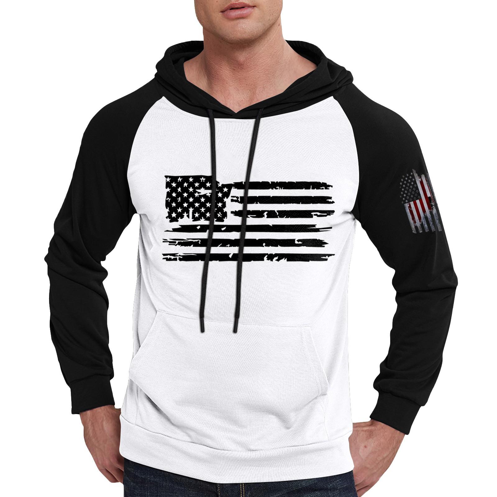 

Мужская повседневная толстовка с капюшоном, завязками, длинными рукавами, принтом флага и карманами XL белый