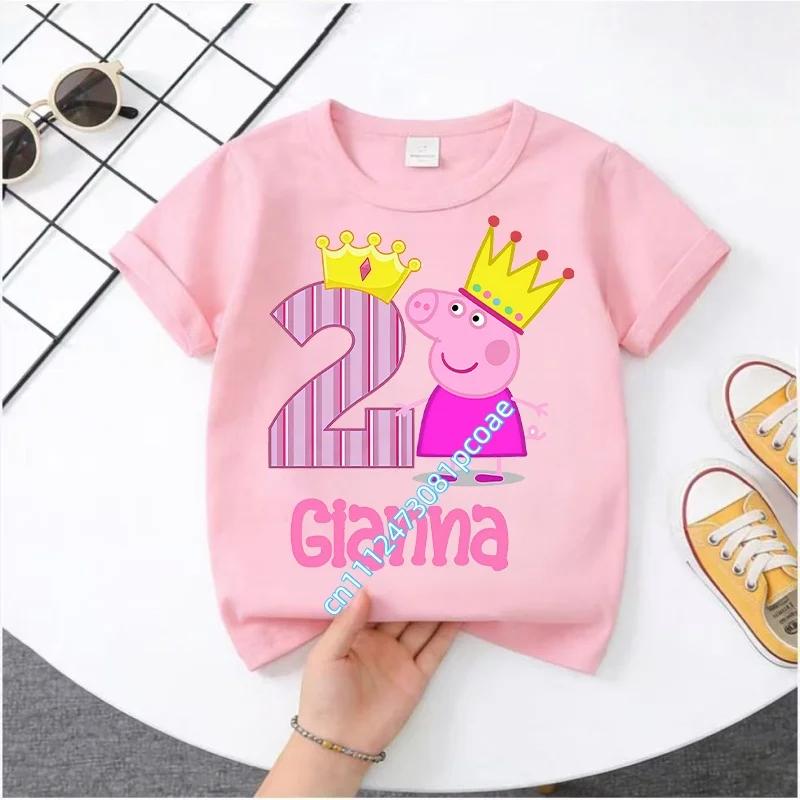 summer T-shirt Peppa Pig 1-8 years old children' Polyester short-sleeved boys' sports shirt, girls' casual top with digital print