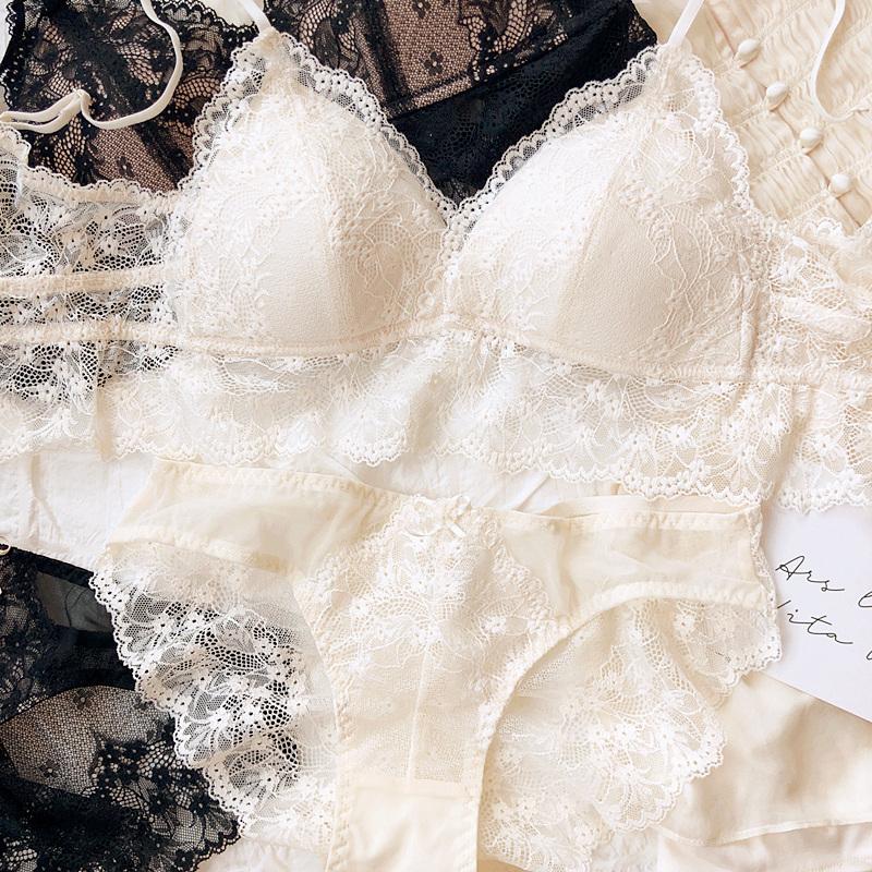 French Lace Triangular Cup Push Up Bra Set Women Sexy Lingerie Summer Comfort Fine Shoulder Strap Bras Backless Underwear Sets