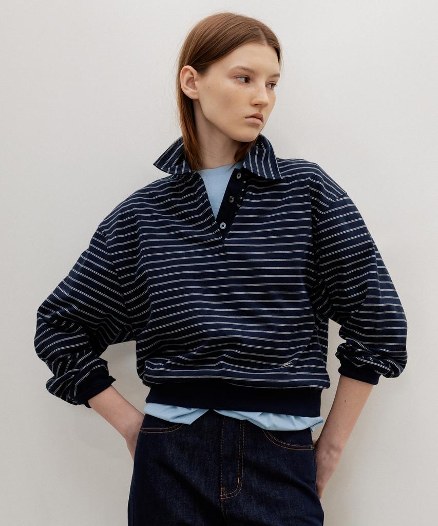 Leumeme French Stripe Pique Top Navy