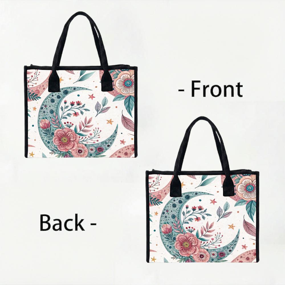 Bohemian Moon Flower Print Tote Bag Fashion Casual Large Capacity Daily Shopping Shoulder Handbag