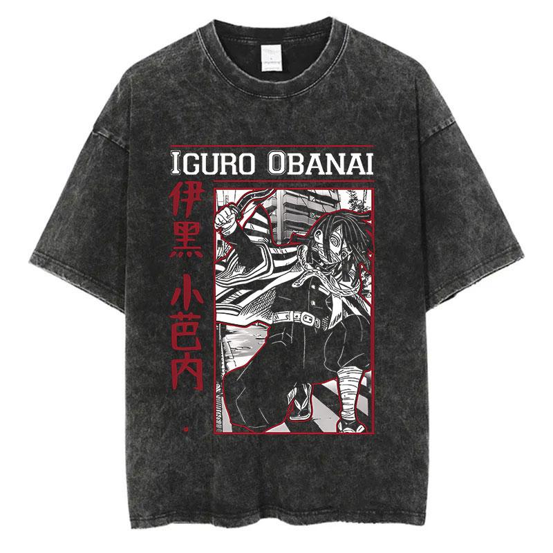 Summer Japanese Anime Print T-shirt Short Sleeve Men Women  Vintage Washed T Shirt Oversized Cotton O-Neck T Shirt