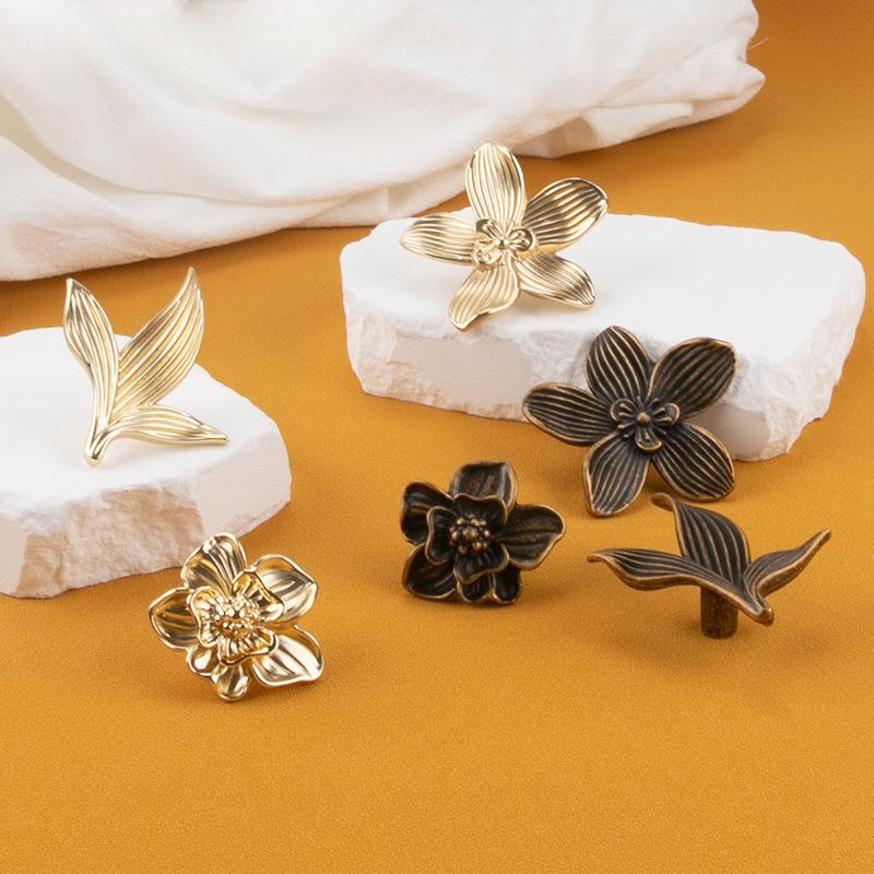 Petal Shaped, Single Hole Handle, Antique, New Chinese Style, Zinc Alloy, Small Handle, Light Luxury, Cabinet Door Drawer, Shaped Handle