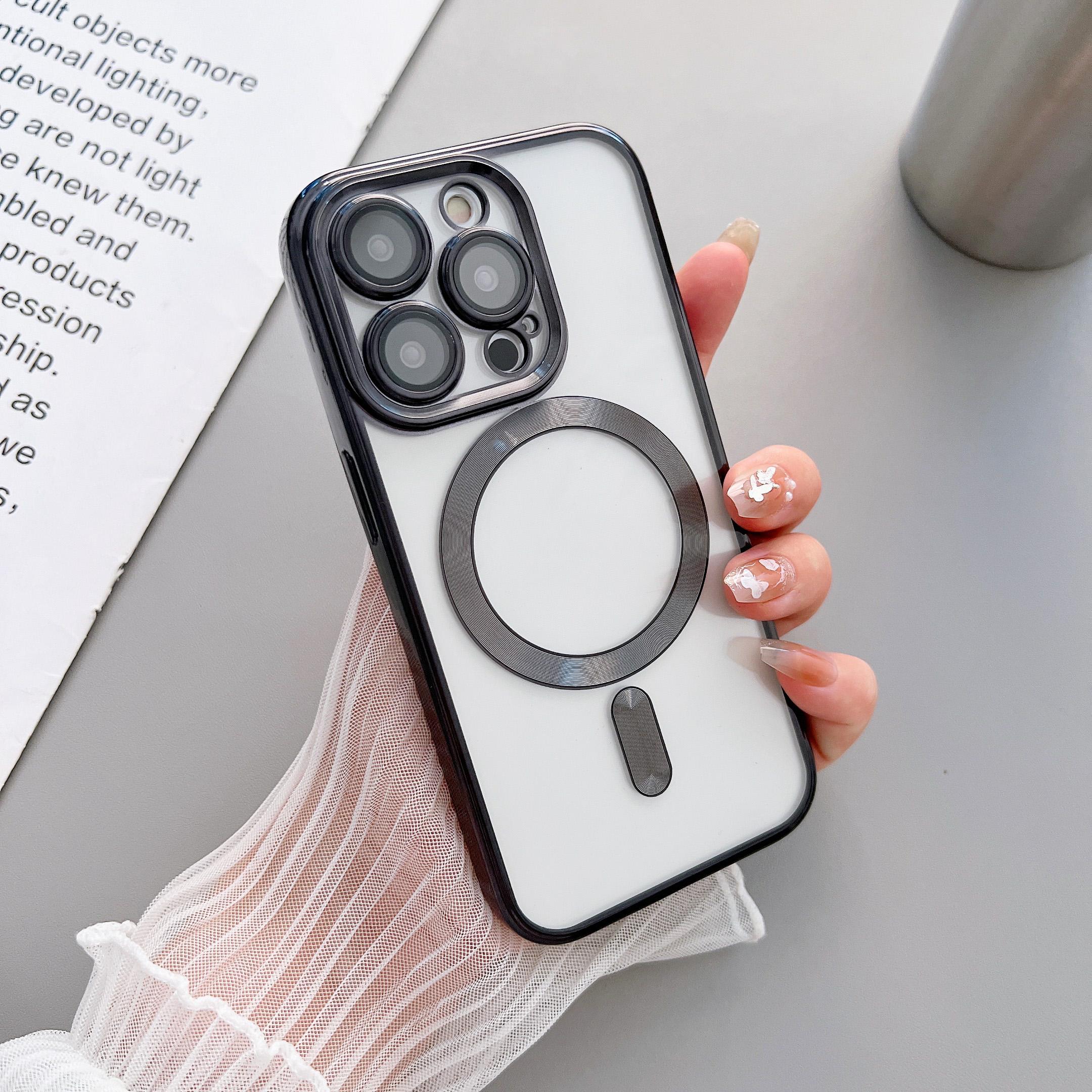 

Оригинальный магнитный чехол для iPhone 15 14 13 12 Mini 11 Pro Max для MagSafe, прозрачный противоударный чехол для телефона, чехол из ПК+ТПУ For iPhone 14 Pro чёрный