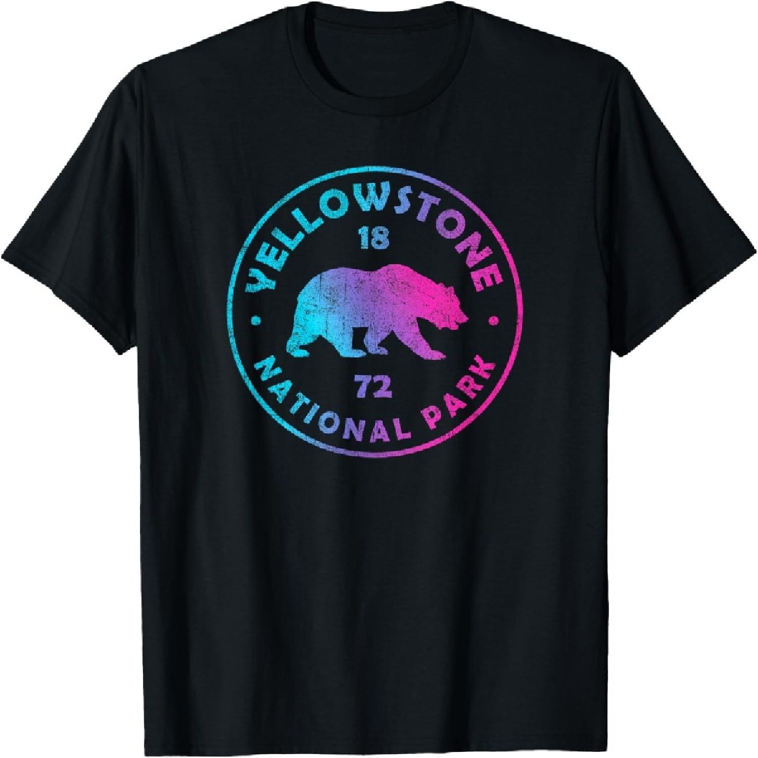 Yellowstone National Park Colorful Tie Dye Bear Boys Girls T-Shirt S