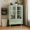 Minimalist buffet cabinet with two glass doors and drawers, wooden sideboard for living room, dining room, hallway and entrance area (mint green)
