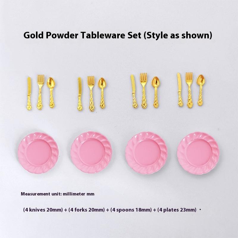 1/12 Scale Miniature Dollhouse Cake Dish with Knife Fork Spoon Set - DIY Decoration Doll House Accessories for 1/12 Scale Models