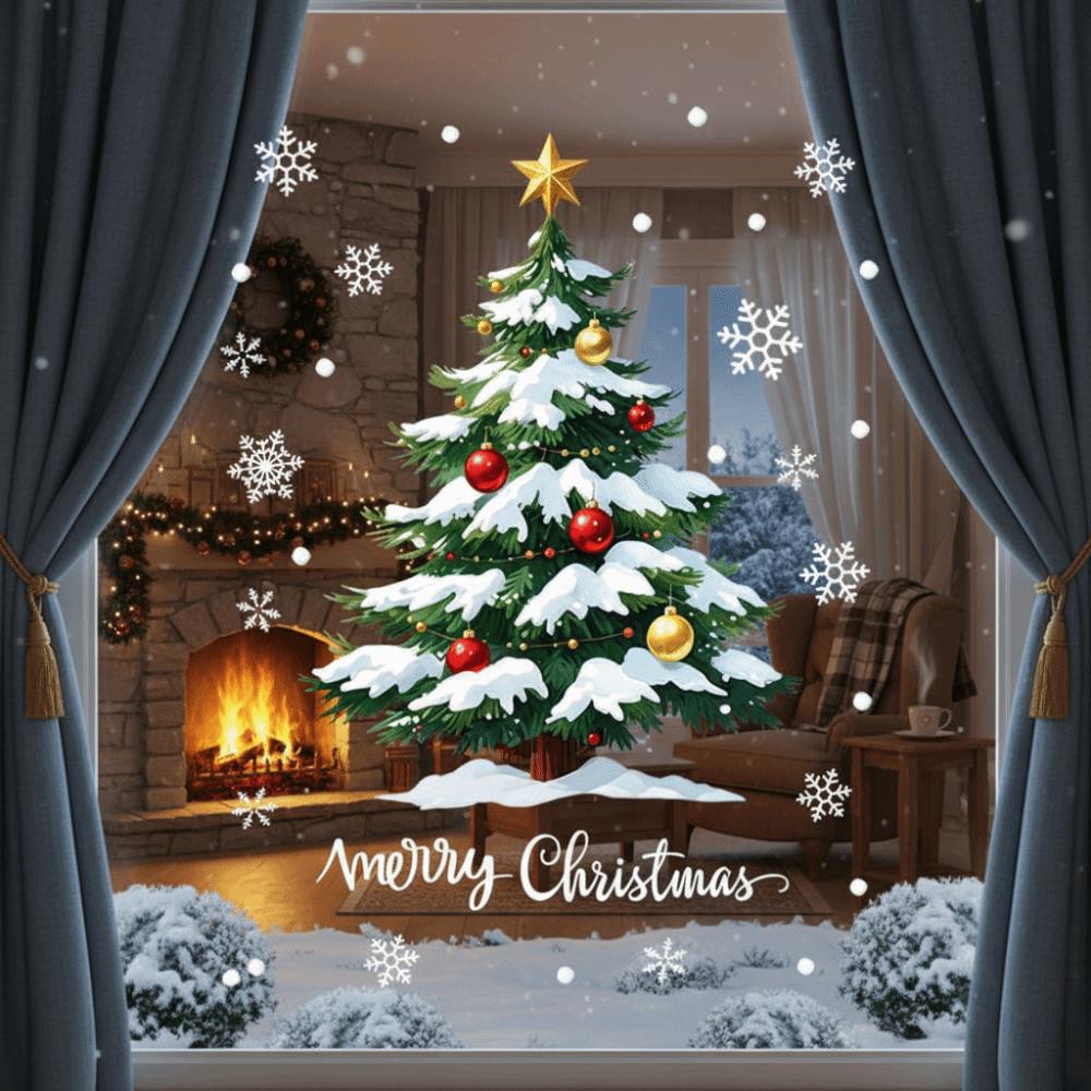 Large Christmas Window Sticker Removable PVC Christmas Tree Wall Stickers Waterproof Electrostatic Sticker New Year