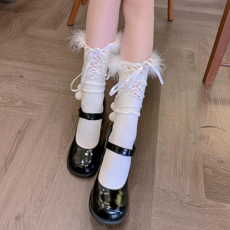 Womens Ruffle Socks Calf Socks Cute Feather Trim Socks Thin Middle Tube Stockings Summer Breathable Thin Socks