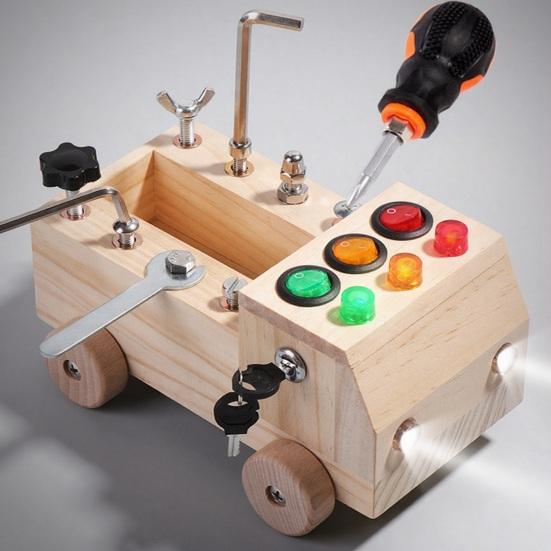 Wooden Car Screwdriver Board Set Fine Motor Skills Kids Educational Busy Truck Sensory Toy Toddlers Preschool Activity Learning Toy