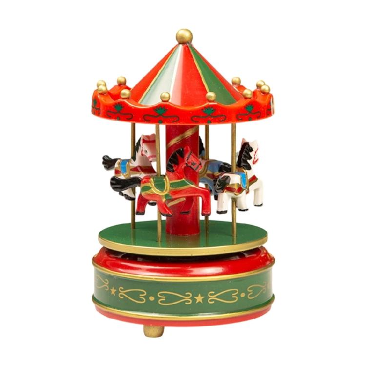 Hand Cranked Christmas Musical Carousels Box Ornament Wind Up Mechanism Music Box Ideal Gift Holiday Festives Decoration