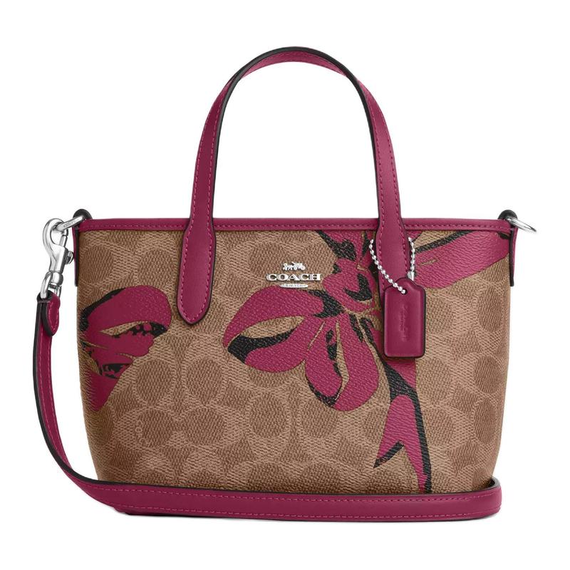 

COACH 21 Detachable shoulder strap PVC Tote bag Tote bag shopping bag shoulder crossbody handbag small size women s brown and pink коричневий