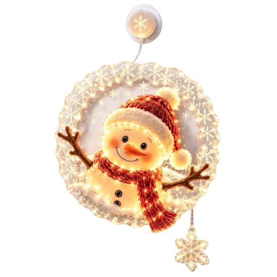 Soft Glow Window Light Christmas Suction Cup Light, Santa Claus Xmas Tree Decorative Pendant Snowman Glass Ornament, Holiday Party Acrylic Hanging