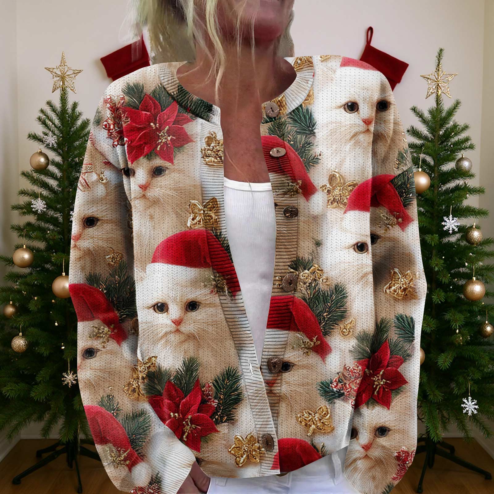 

Женский рождественский свитер Милый забавный рождественский свитер Осень и зима Свитер с длинным рукавом вязаный XXL киноварь