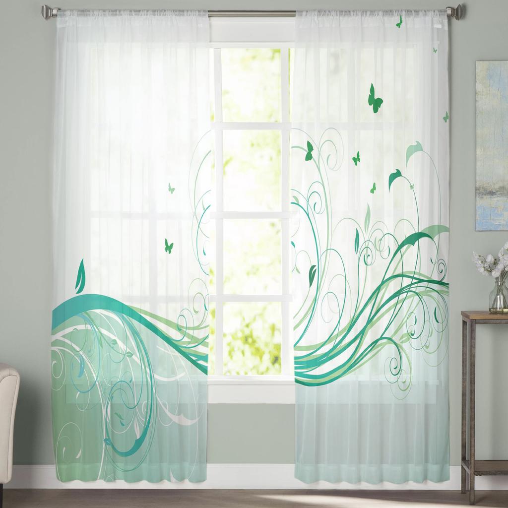 Branch Leaf Butterfly Abstract Art Tulle Curtains For Living Room Home Decor Window Curtain Kitchen Sheer Voile Curtain