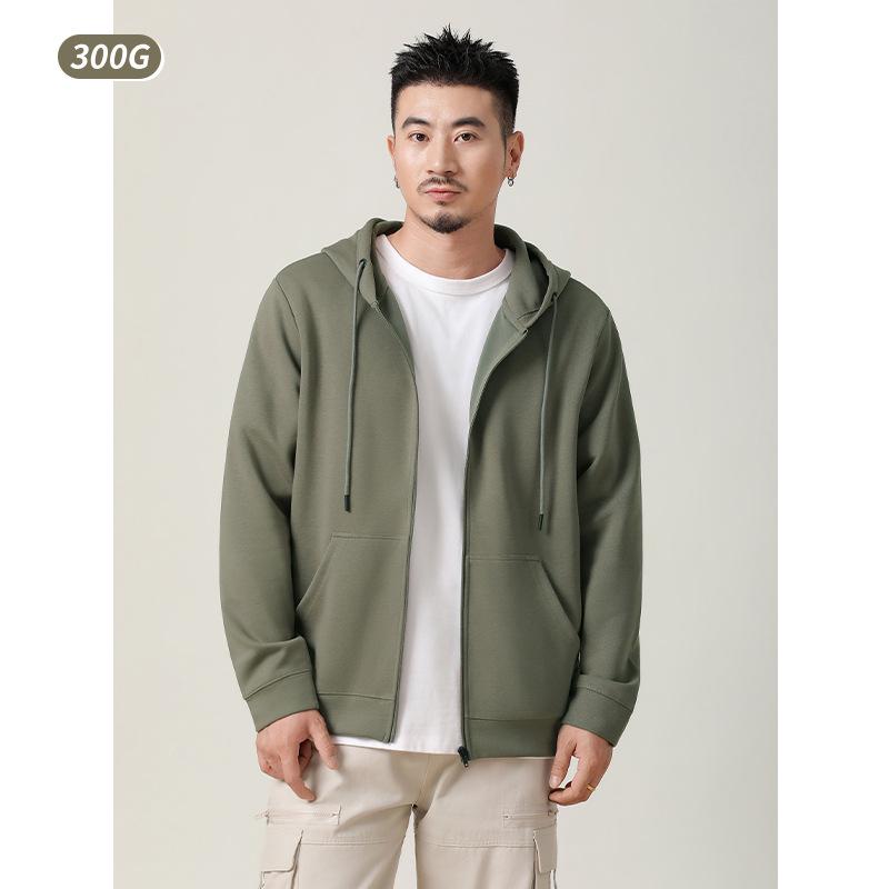 Men's 300g Antibacterial Zipper Hoodie - Simple, Casual, Solid Color, Lightweight Cardigan for Spring & Autumn