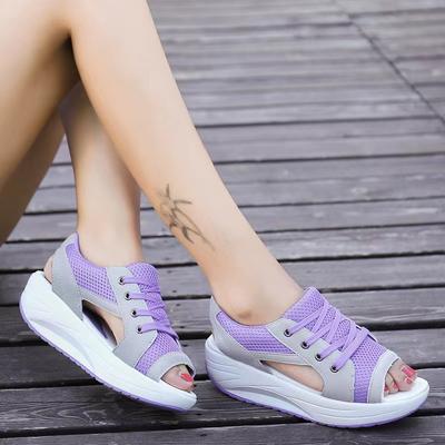 Platform Sandals Platform Wedge Heels Breathable Shaking Shoes Women's Net Cloth Shoes Comfortable Sports Casual Women's Shoes