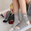 Autumn and Winter Socks, Women's Mid-calf Socks, Striped Letter Cloth Label Women's Socks, Trendy, Casual and Simple Cotton Socks