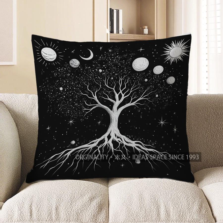 Home Decor Cosmic Tree With Planets And Stars Pillow Cover Pattern Cushion Cover Suitable For Sofa Bedroom Car Pillow Cover
