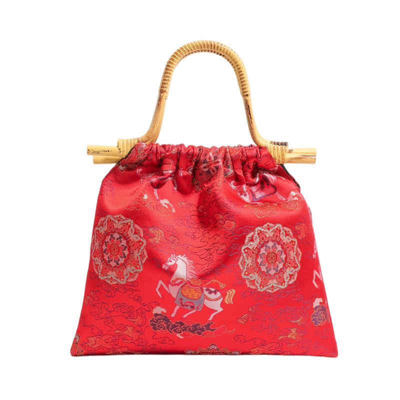 New Chinese Style Chinese Style Handbag, Women's Satin Jacquard Casual Vacation Style, Retro Bamboo Knot Hand-held Cheongsam Bag