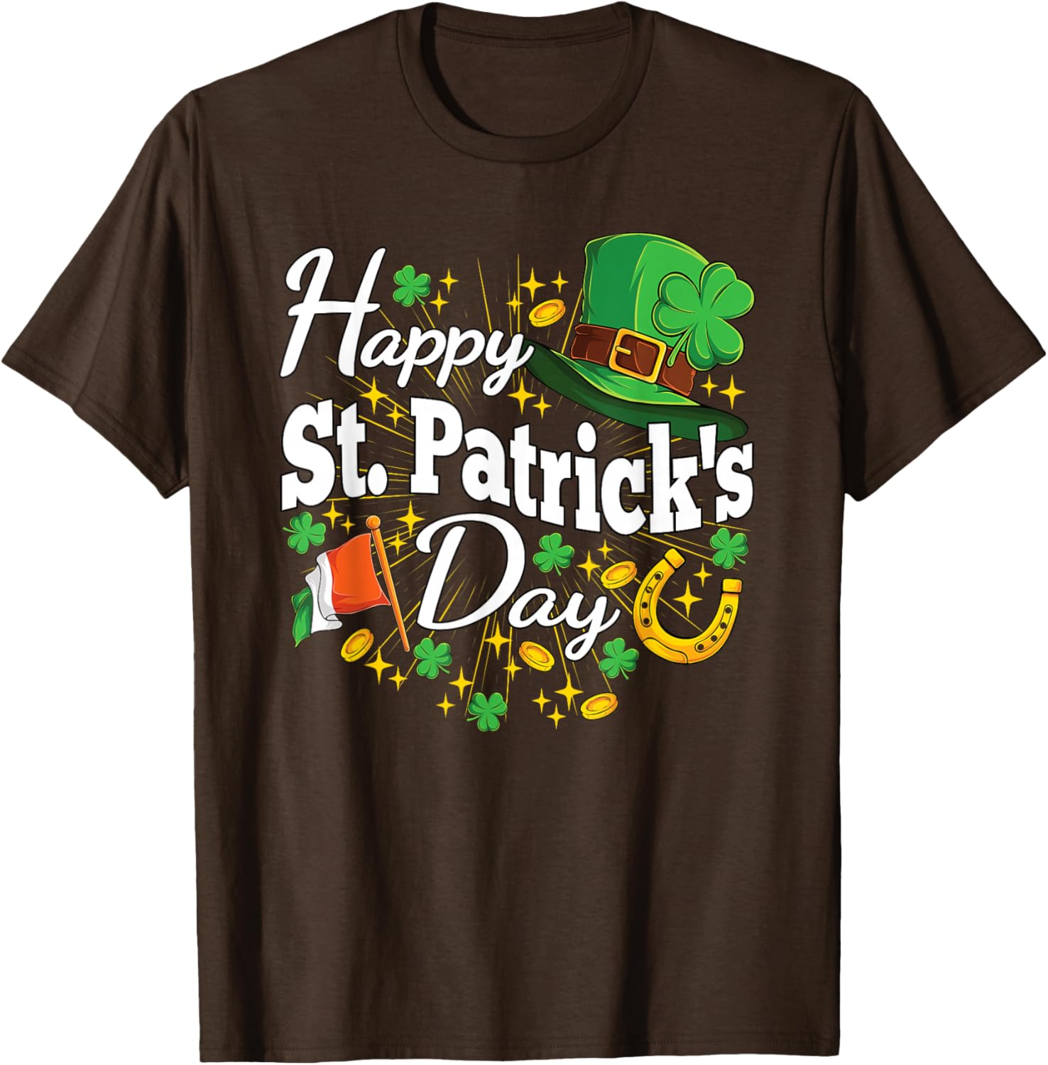

Happy St Patricks Day Irish Shamrock Horseshoe Graphic Tee Unisex Women Casual TShirt 4XL
