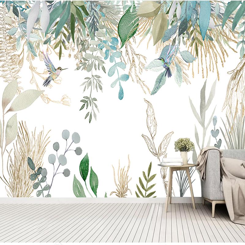 Photo Wallpaper Modern Hand-painted Tropical Plant Leaves Flowers And Birds Murals Living Room Bedroom Waterproof Wall Painting Sticker
