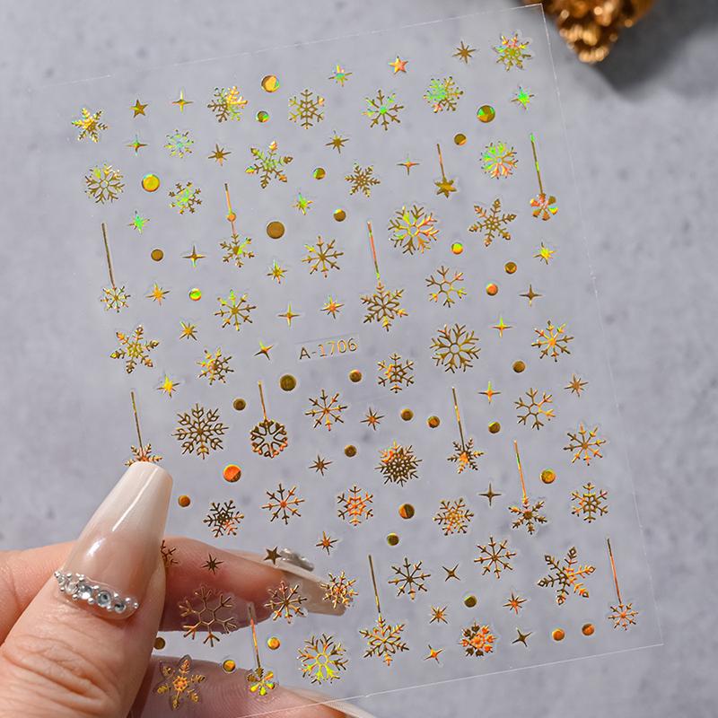 1Sheet Christmas Decorations 2026 New Year Nail Stickers Press On Nails Laser Snowflake Snowman Christmas Tree 3D Nail Decal