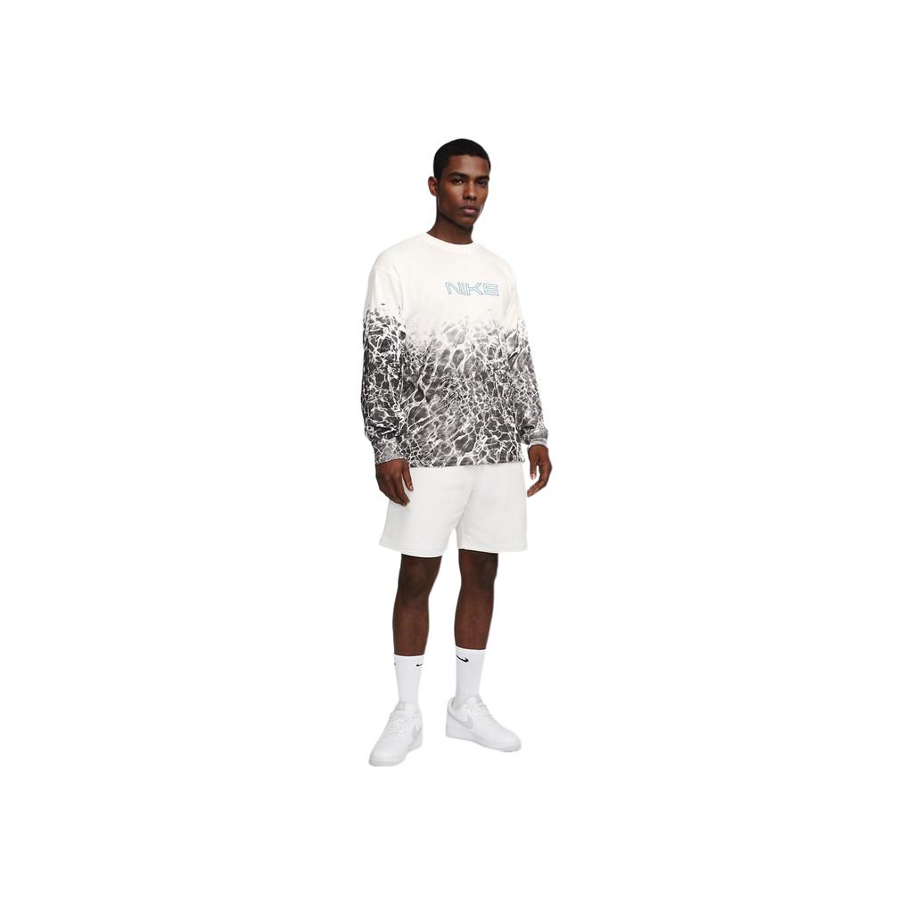 Nike Wave Print Casual Crew Neck Long Sleeve Sweatshirt Unisex Sweatshirt White FB3031-100