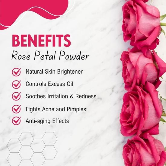 Růžový prášek Brijbooti na obličej a tělo -(200 g) - 100% čistý a přírodní prášek z růžových lístků pro péči o pleť | Bez chemikálií a veganský.