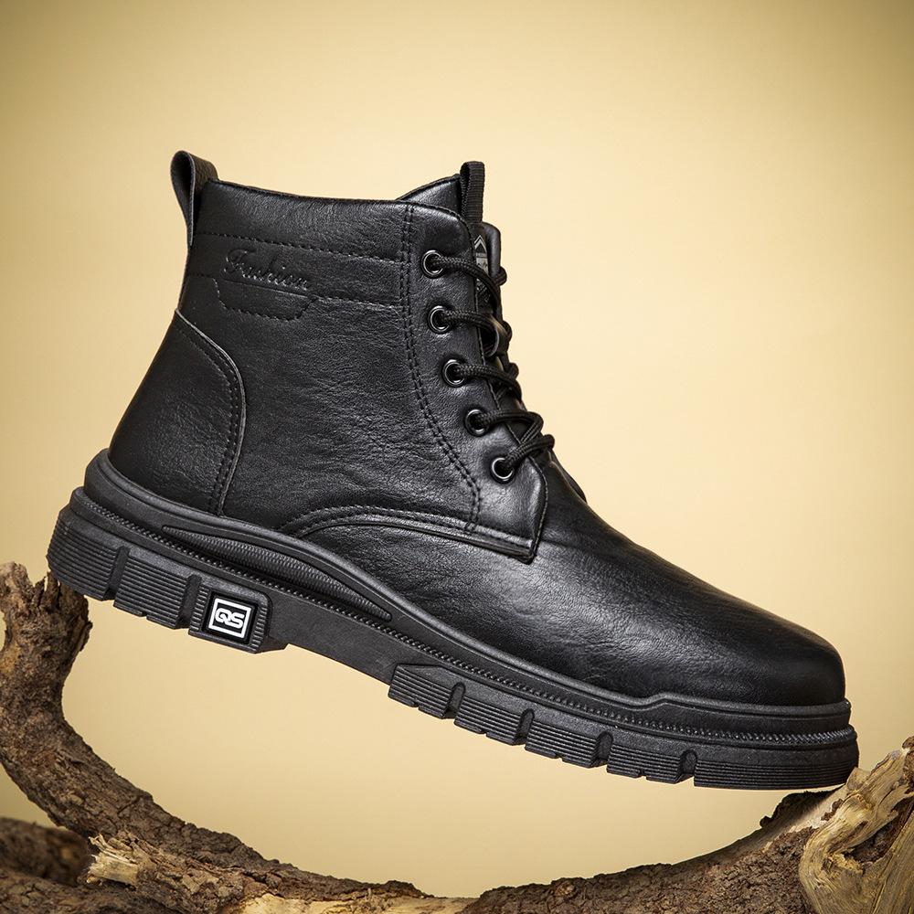 Casual men's shoes boots leather face single cotton British Martin boots high top men's fashion thick sole