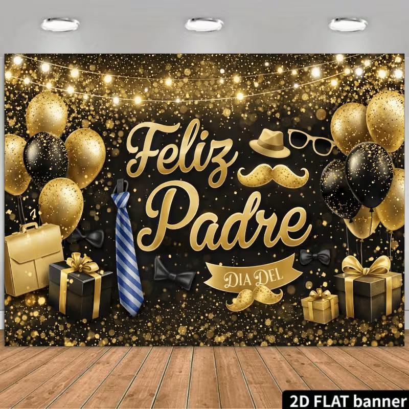 

2D Dia Del Padre Backdrop, Elegant Black Gold Feliz Padre Background Cloth for Father s Day Party 47.2x31.5inch/120*80cm