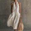 Women's Halter V Neck Sleeveless Loose Maxi Dress with Pockets Summer Dress