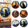 Stained Glass Style Sun Catcher Halloween Moon Black Cat Suncatcher Jigsaw Puzzle, 2D Acrylic Mystical Feline Window Hanging Educational Parent Child