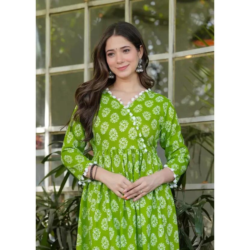 Women Designer Party Wear Cotton Rayon Kurti Pant Set Indian Top Tunic Dress 2362