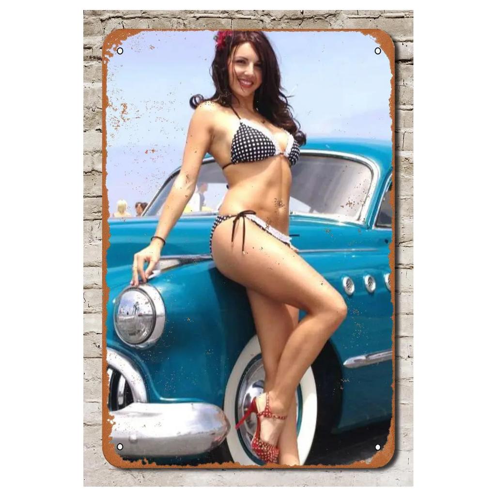 Metall Blechschilder Pinup Auto Mädchen Wanddekoration Plakette Vintage Kunst Poster Eisenmalerei für Man Cave Zuhause Café Garage Club Bar
