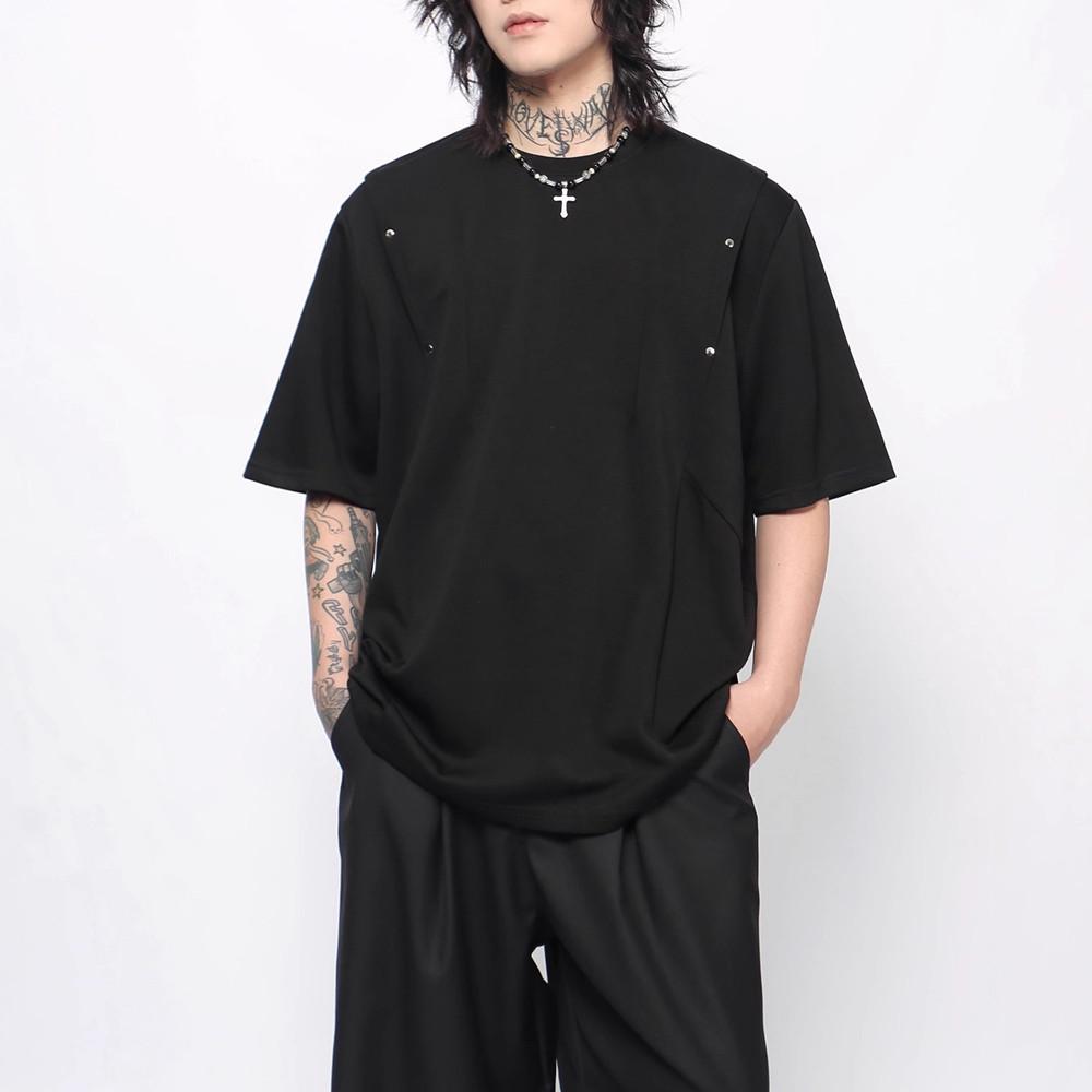 

Унисекс Ретро Футболка с Плиссировкой и Коротким Рукавом - Свободный Крой XL чёрный